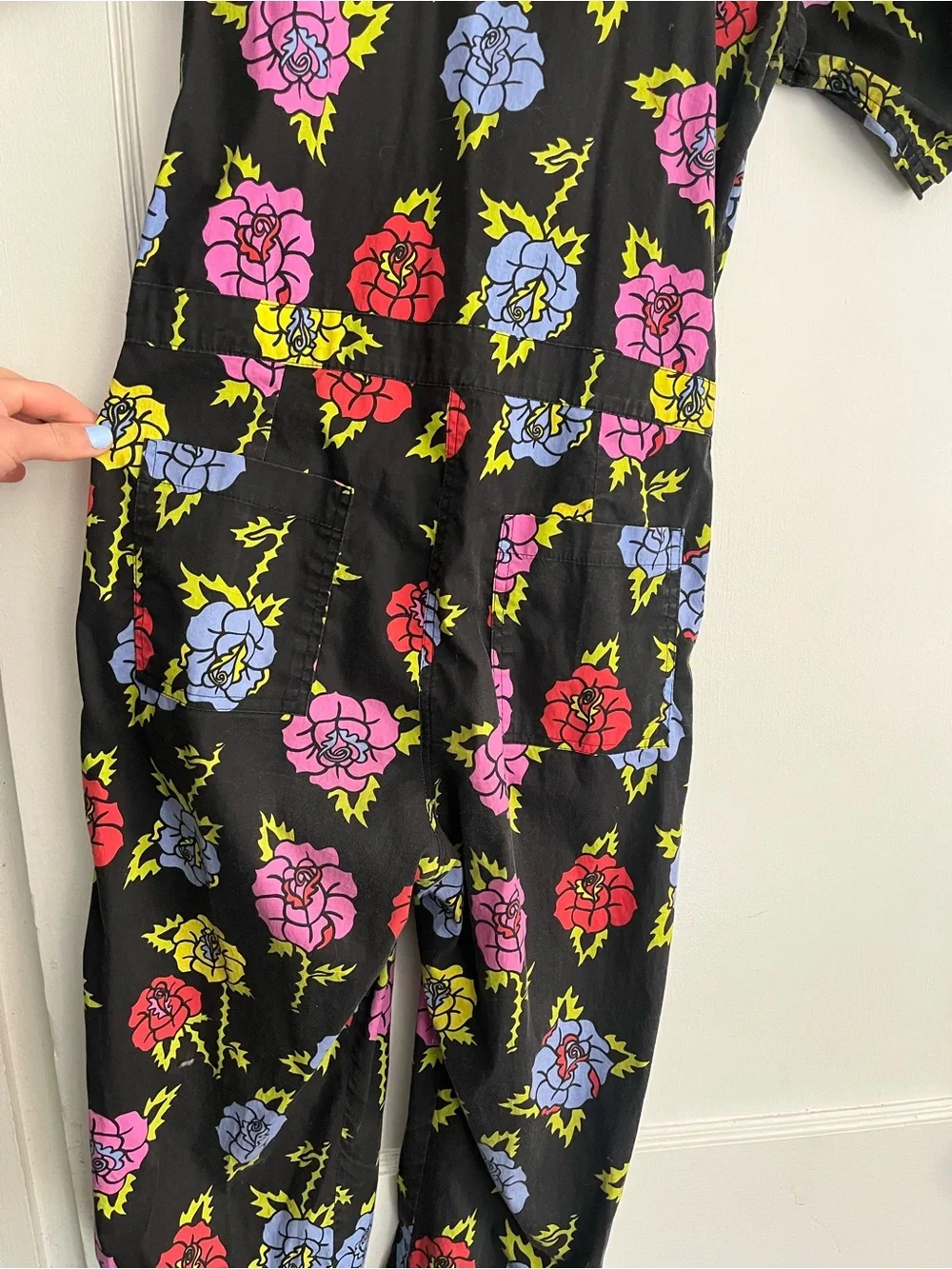 Nooworks Black Floral Jumpsuit with Pink, Blue & Yellow Roses - Picture 6 of 9